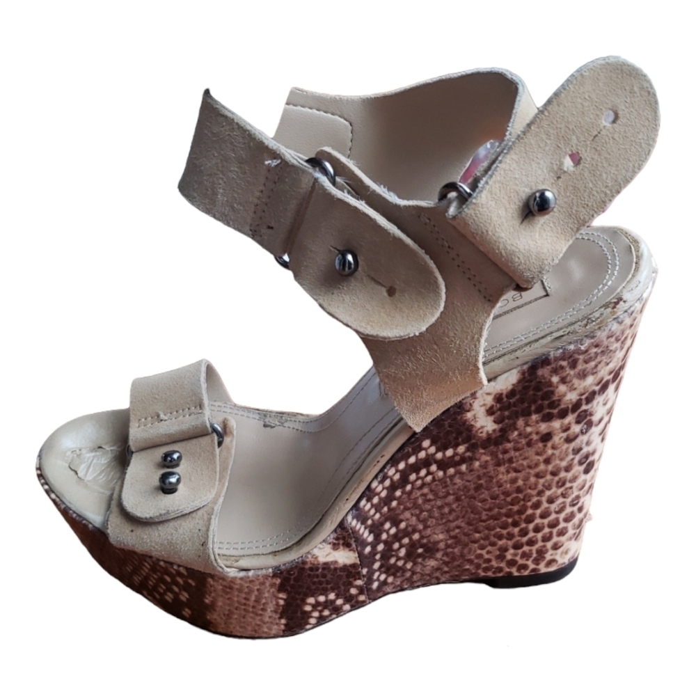 BCBGMaxazria Snake Print Wedge Espadrille Sandals sz 7 US/ 37.5 EU